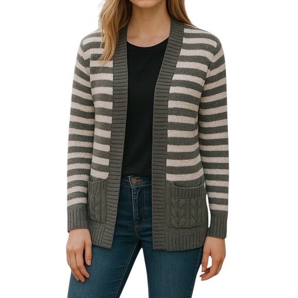 Express Grey & White Striped Cardigan | Size S - Picture 1 of 6